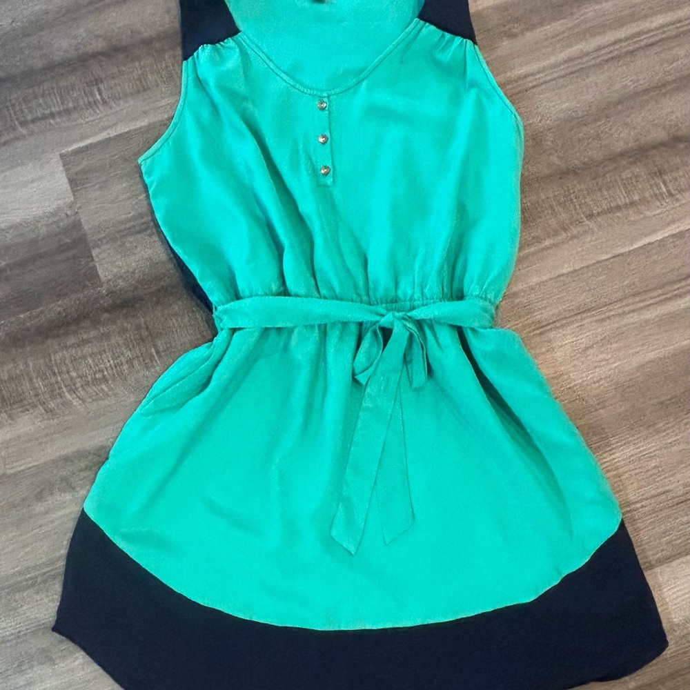 Merona Sleeveless Teal and Navy Dress with Belt - Size XL